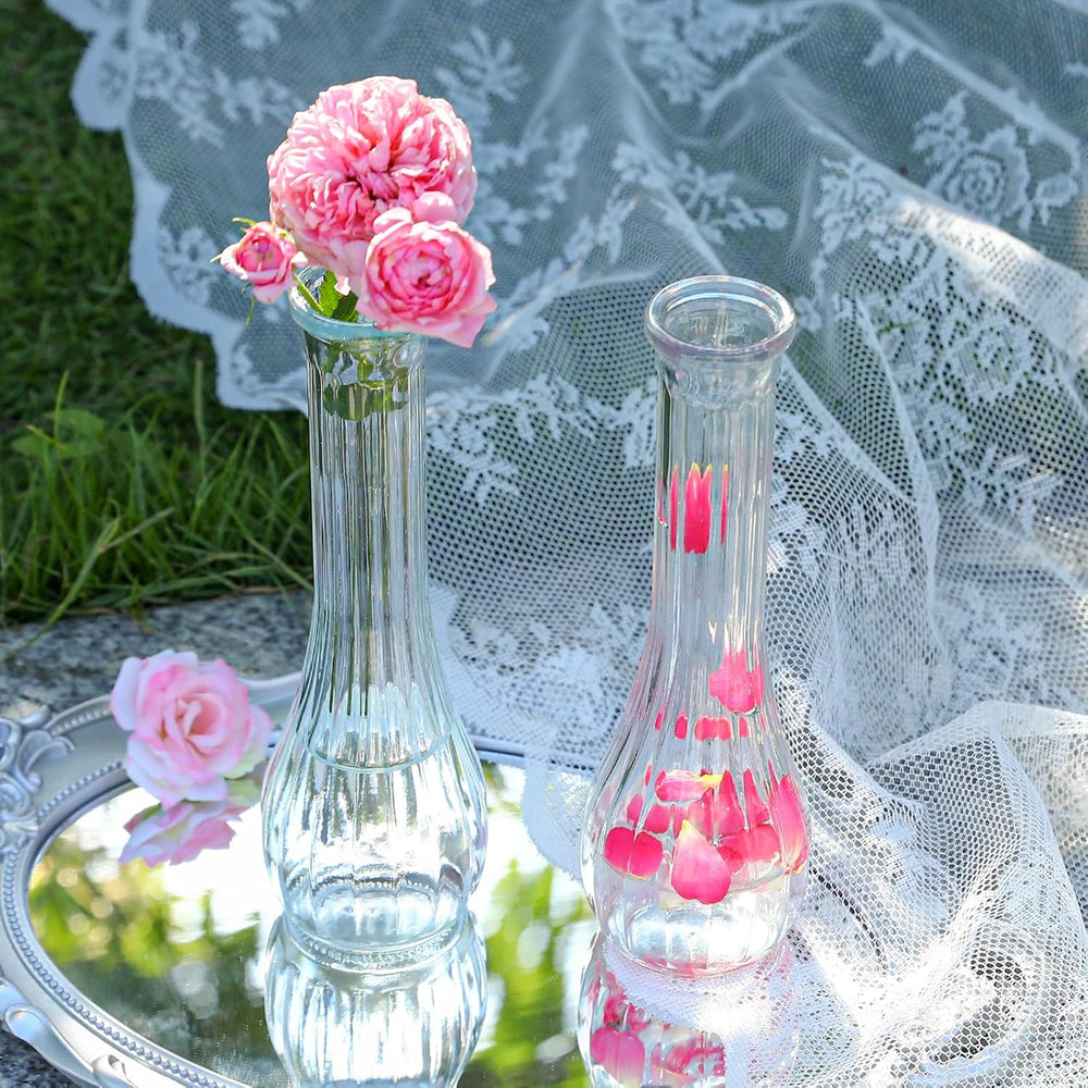 12 Pcs Clear Ribbed Glass Bud Vases for Centerpiece 8.5 Inch