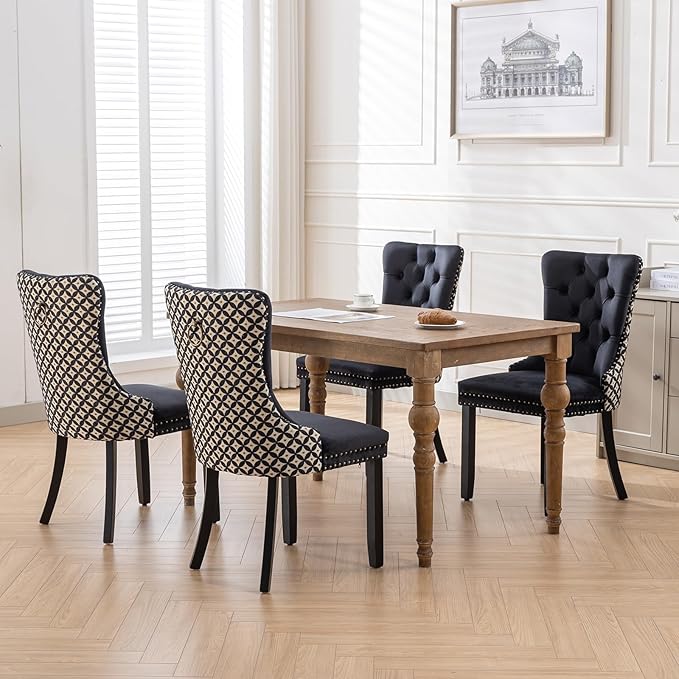 Modern Dining Chairs Set of 2, Tufted Upholstered Dining Chair with Solid Woo...