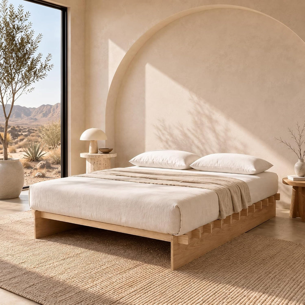 Brafab Queen Japanese Platform Bed Frame with Wooden Slats, Easy Assembly