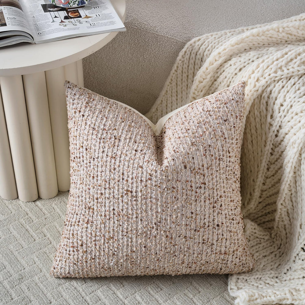Striped Throw Pillow Covers 20x20 Set of 2 Beige Textured Boucle Chic Morden ...