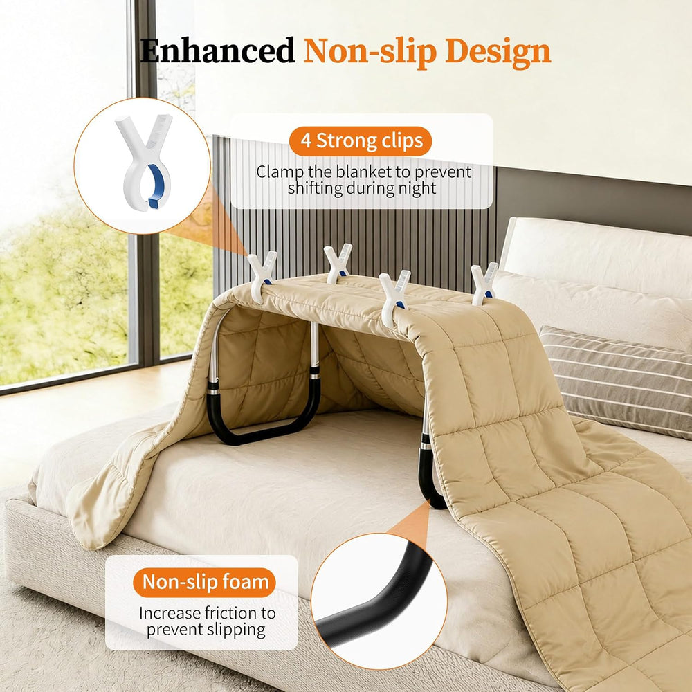 Adjustable Blanket Lifter for Bed, Non-Slip Design with 4 Clip