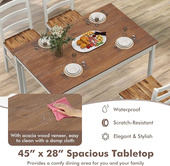 COSTWAY Dining Table Set for 4, Wood Kitchen Table Chairs Set with Rubber Woo...