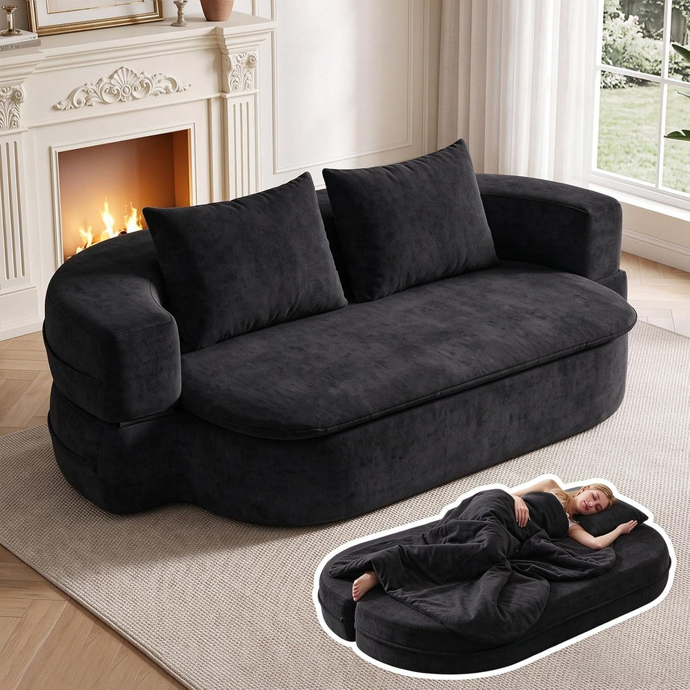 79" Convertible Futon Sofa Bed with Blanket, Loveseat Boneless Couch