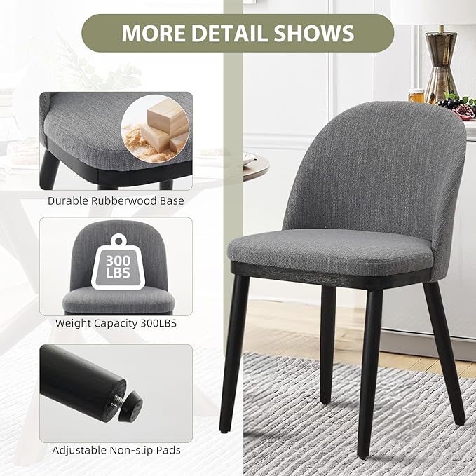 Upholstered Dining Chairs Set of 2,Modern Fabric Kitchen Side Chairs with Thi...