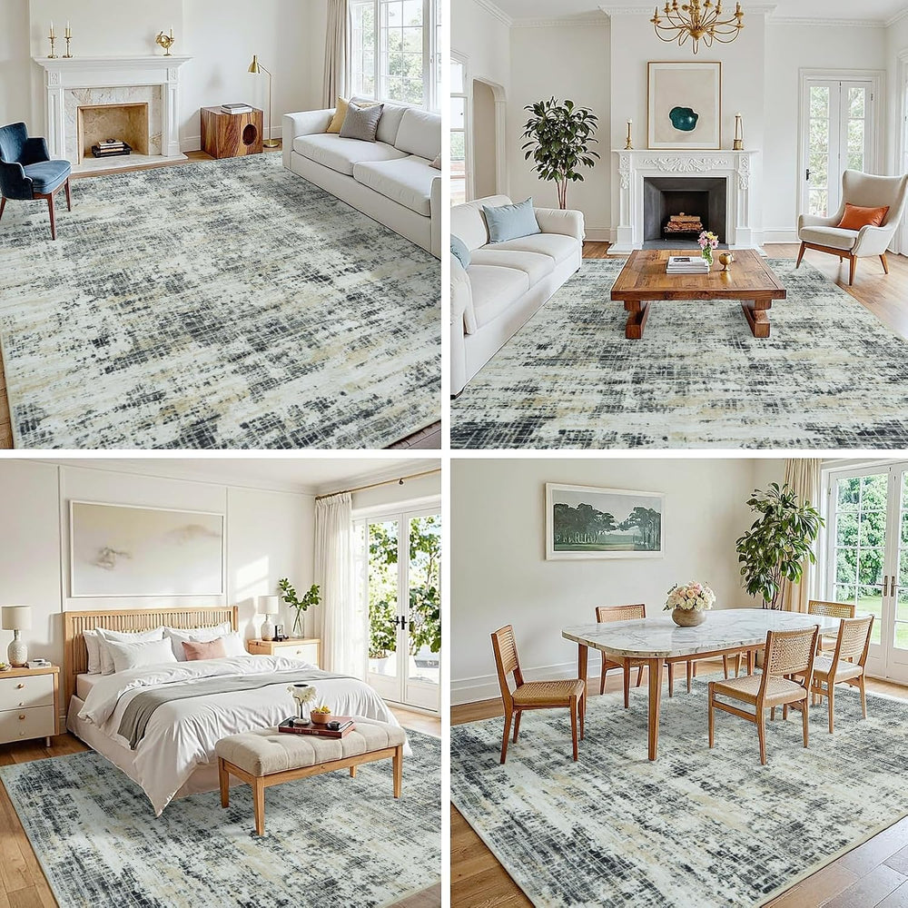 6x9 Washable Area Rug for Living Room Bedroom: Non-Slip Modern Black Gray