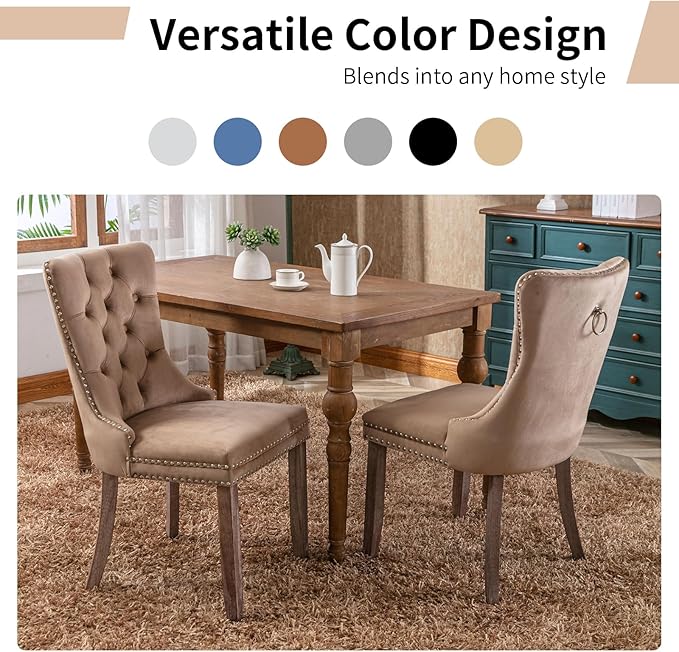 Modern Dining Chairs Set of 4, Tufted Upholstered Dining Chair with Solid Woo...