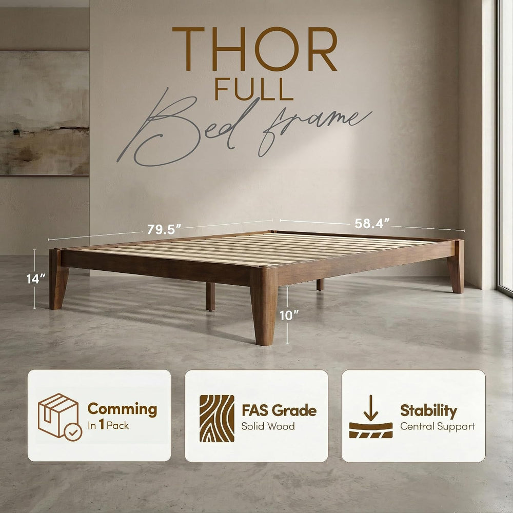 Thor Japanese Joinery Bed Frame Full, Solid Wood (Walnut)