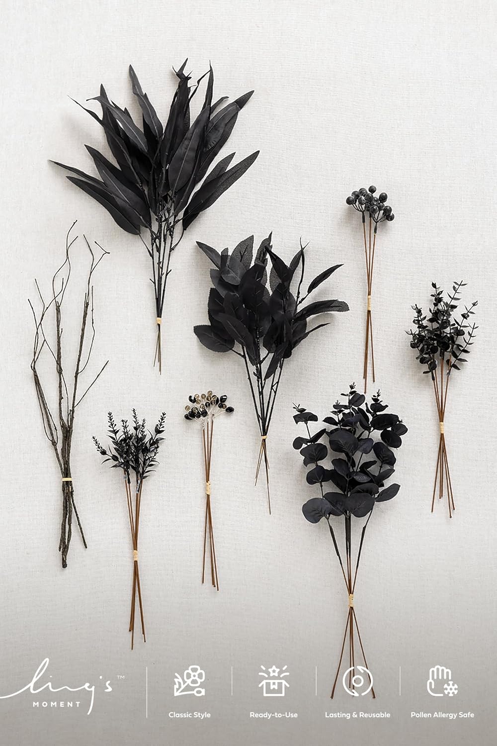 Ling's moment Artificial Faux Greenery Stems 36pcs Black Fake Greenery