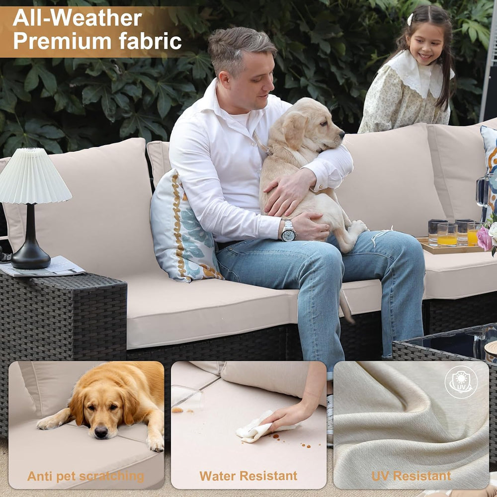 5 Pieces Patio Furniture Set, Outdoor Sofa with Waterproof Cushions&Ottom...