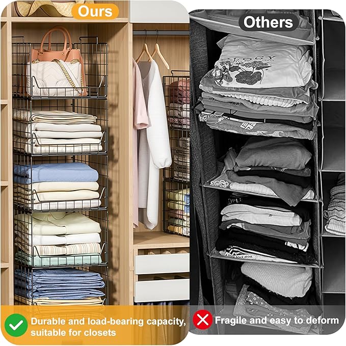 Jakyitvi 5-Tier Stackable Closet Organizer Shelf – Foldable Metal Storage Bins