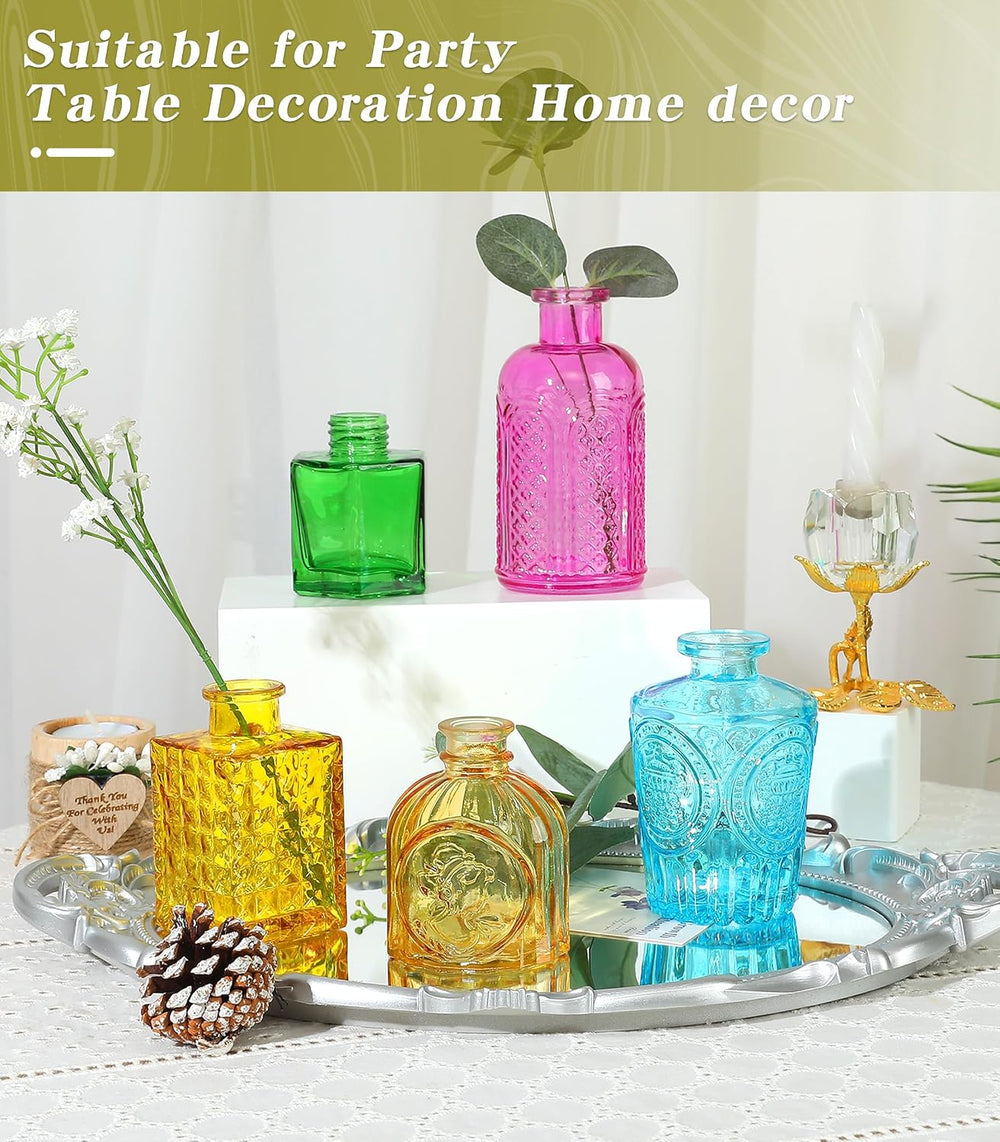 Set of 30 Colorful Glass Bud Vases Small Textured Flower Vases