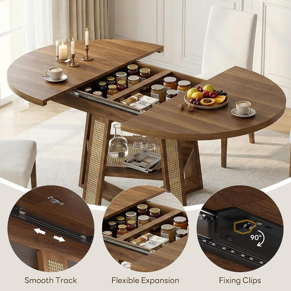 LIKIMIO Dining Table, 43"-59" Extendable Round to Oval with Storage...