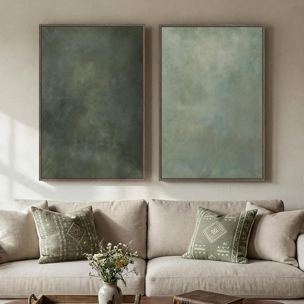 Large Framed Green Abstract Wall Art for Living Room Set of 2, 24x36 In