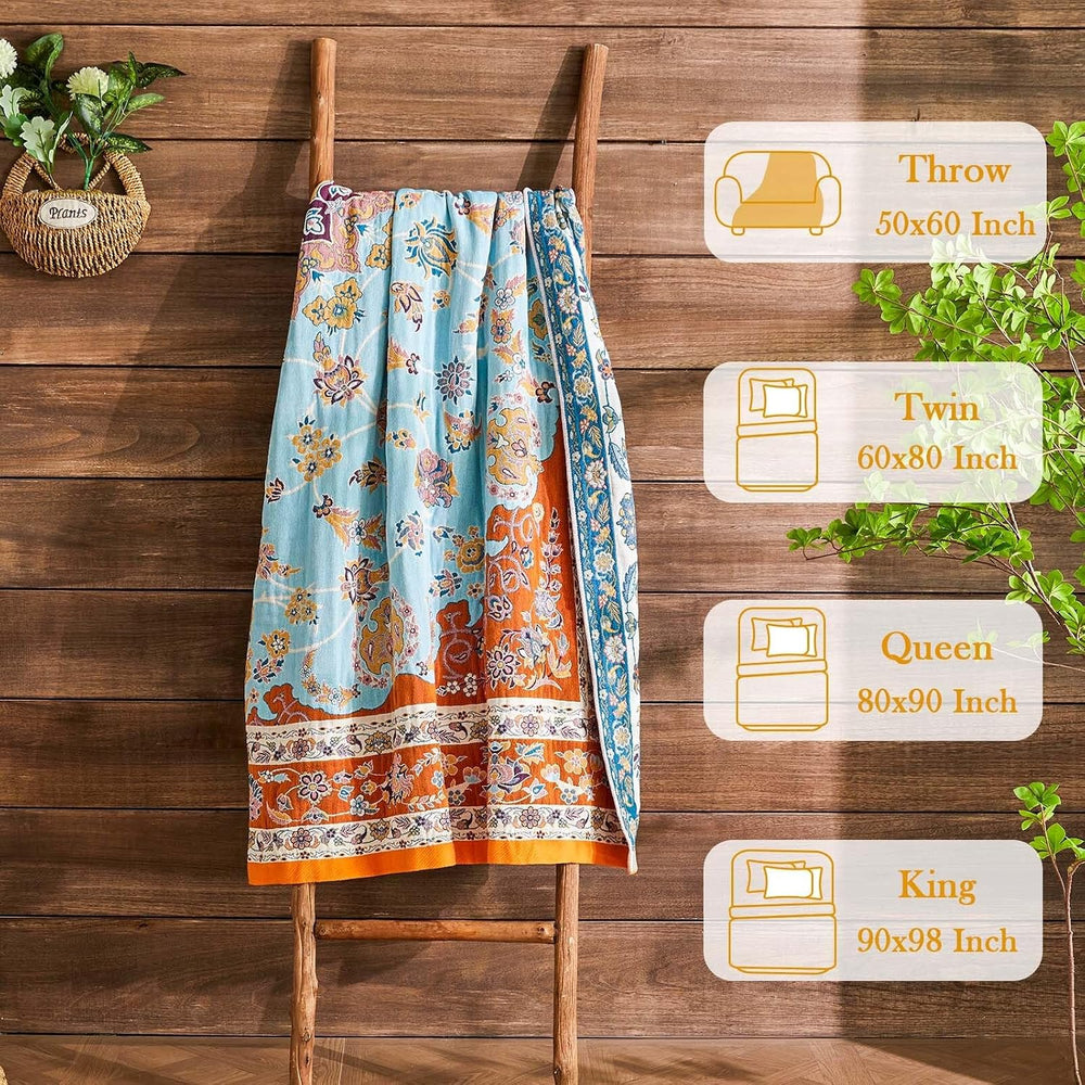 Boho Throw Blanket 100% Cotton Muslin Woven Blanket Bohemian Bed Throws Vinta...