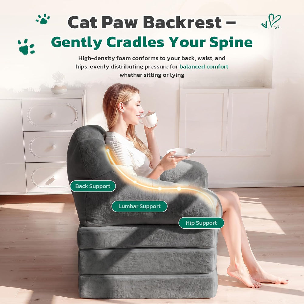 Folding Sofa Bed, 2-in-1 Convertible Sleeper Chair with Cat Paw Backrest, Fol...