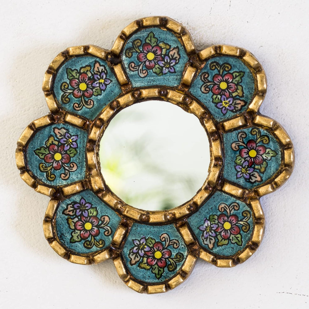 Peruvian Mirror Set 3, Floral Shapes, Turquoise Purple Beige