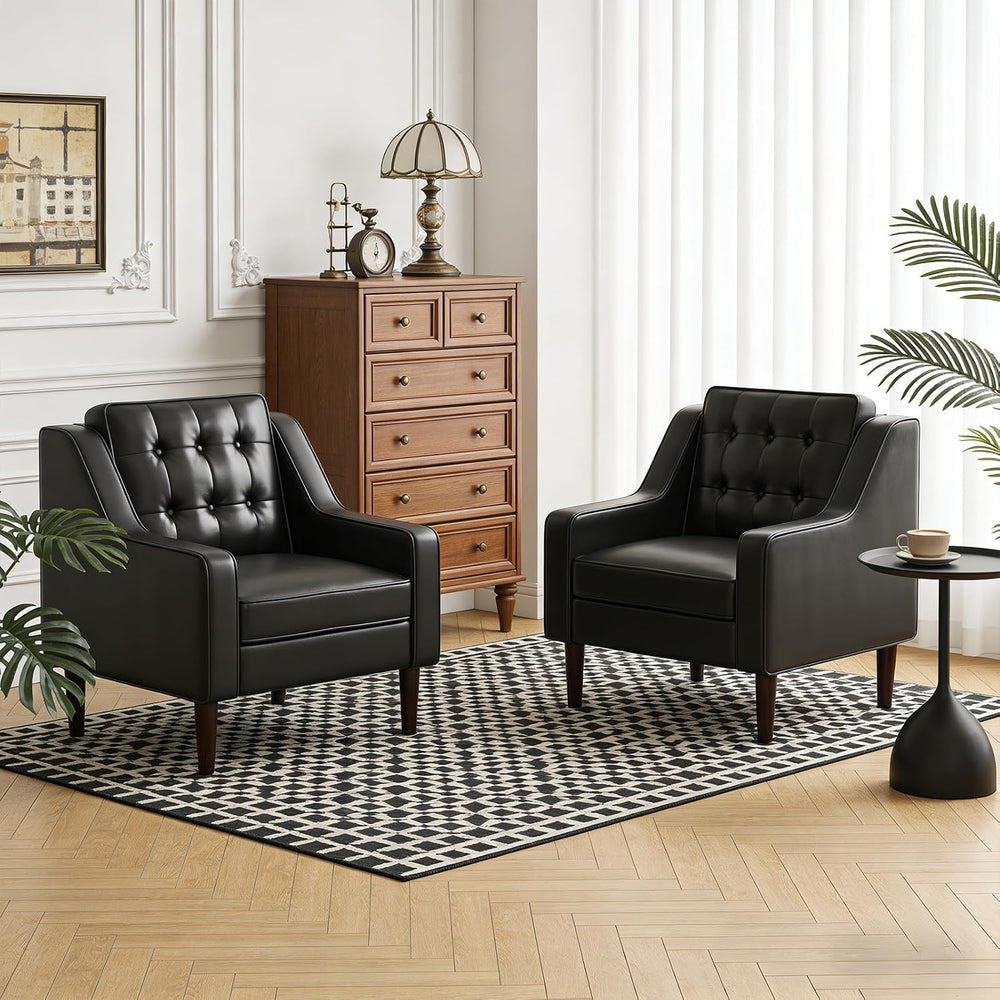 FiveWillowise PU Leather Accent Chair, Mid Century Modern Arm Chair for Livin...