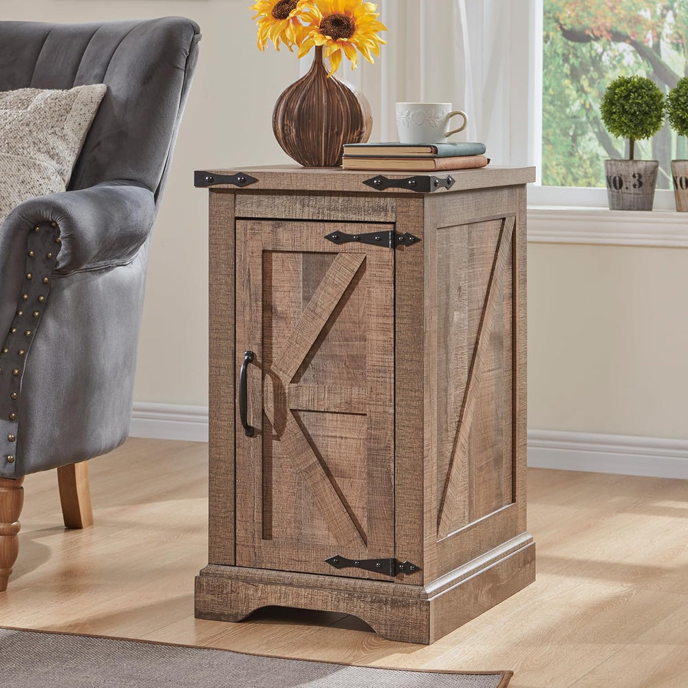 JXQTLINGMU Farmhouse Nightstand Set of 2 with Charging Station, 17"D Rec...