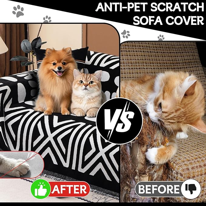 HANDONTIME Boho Couch Cover Blanket Geometric Striped Pet Covers