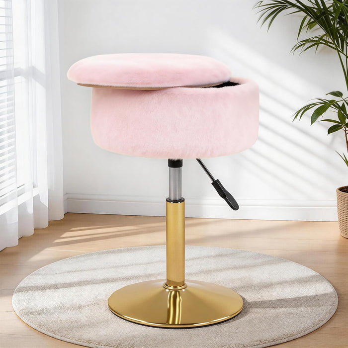 LITZFUR Gold Vanity Stool with Storage, Swivel Vanity Chair, Pink