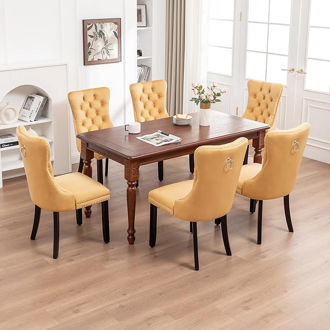Mid Century Modern Dining Chair Set of 6 Velvet Upholstered Dining Accent Cha...