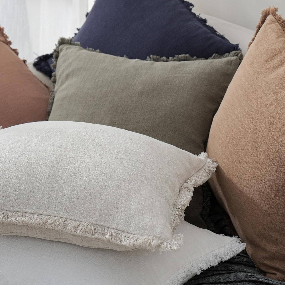 Foindtower Decorative Linen Fringe Throw Pillow Covers 26×26 Inch,Beige