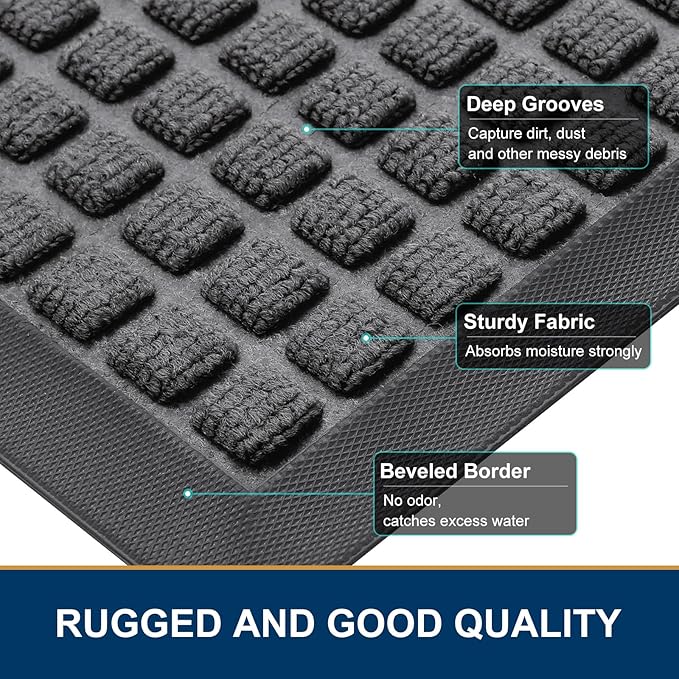 Smiry Front Door Mat Outside Entrance, Heavy Duty Natural Rubber Doormat