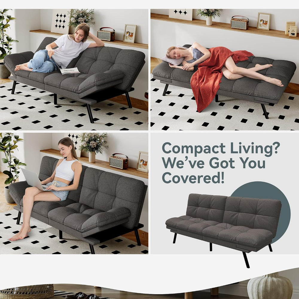 Futon Sofa Bed Convertible Couch, Grey Linen Sofa Bed