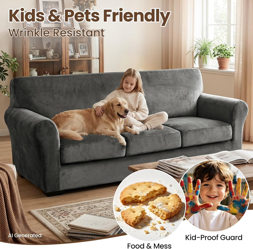 XINEAGE 2-Piece Velvet Armchair Sofa Cover, Couch Covers for Dog,Gray