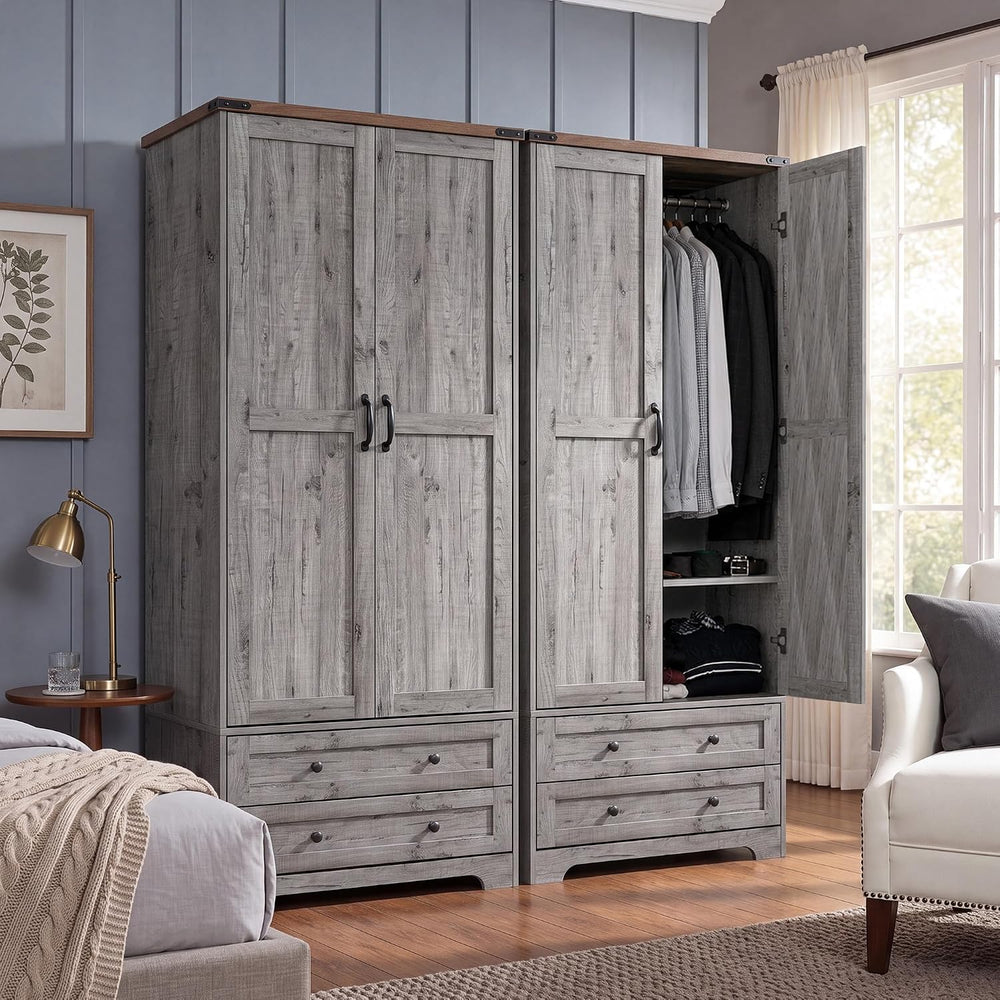 Yechen 71" Wooden Armoire Wardrobe Closet Set of 2, 4 Doors & 4 Drawers
