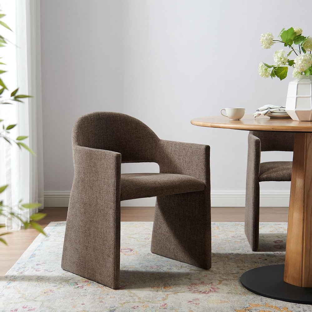 Modway Talia Upholstered Fabric Dining Armchair in Mocha - Modern Curved Dini...