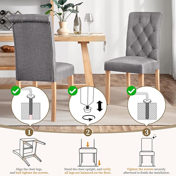 Yaheetech Dining Chairs Set of 4 Fabric Upholstered Button Tufted Kitchen Cha...