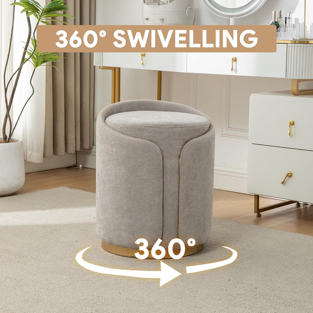 Swivel Vanity Stool with Gold Base Comfy Vanity Chair Modern Round Stool for ...