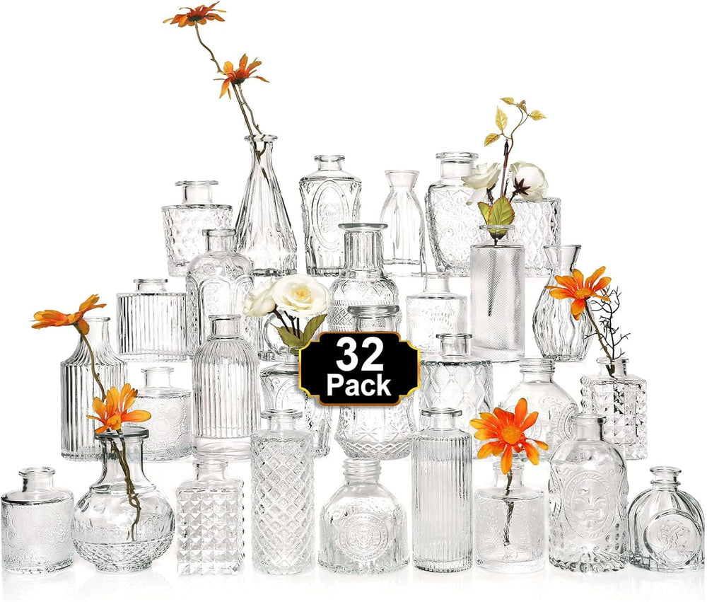 Arme Glass Bud Vase Set of 32 Pcs,Small Glass Vases for Flowers,Clear Bud Vas...