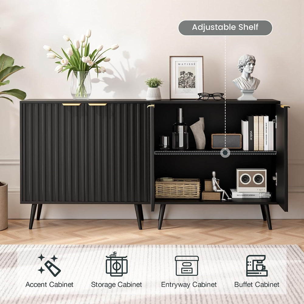 Vrullu Modern Storage Cabinet, Black Sideboard and Buffet Storage, Wood Accen...