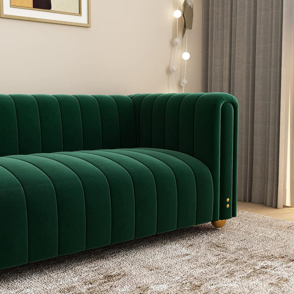 Green Velvet Couch Sofa Loveseat, 81.3 Wide Mid Century Modern Couch Small Sp...