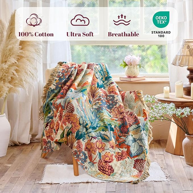 MSGKV Boho Throw Blanket for Bed Couch 100% Cotton Blanket 60"x80" ...