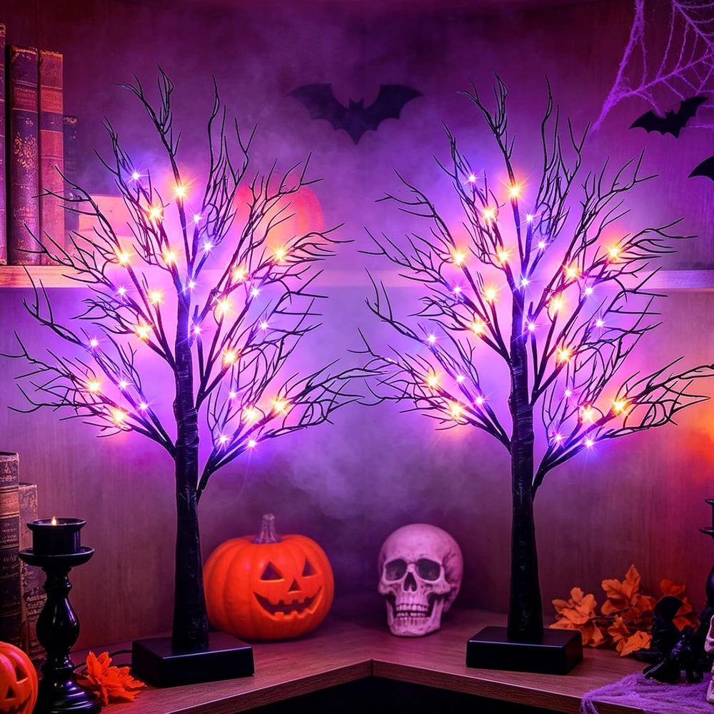 Halloween Decorations Indoor, 2 Pack 26 Inch Black Halloween Tree Set, 56 Ora...