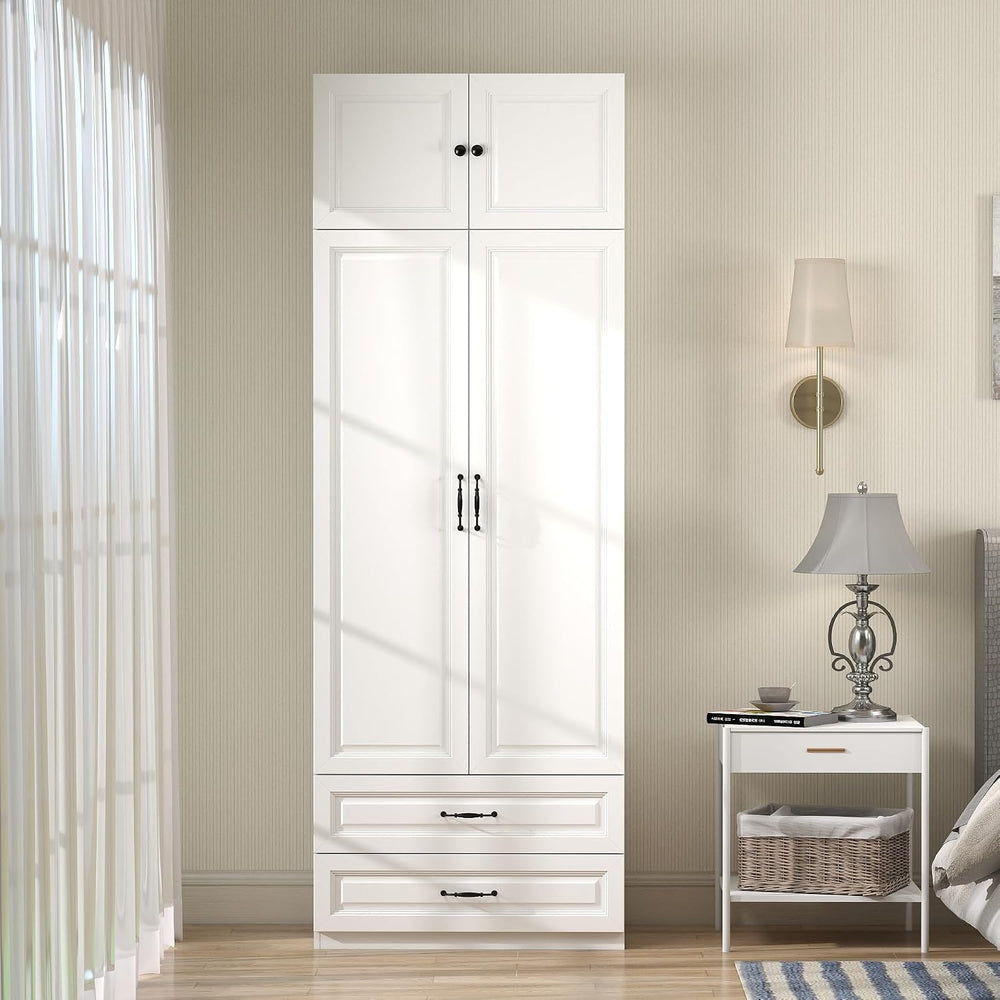 White Armoire Wardrobe Closet with 2 Drawers: 88" H x 32" W