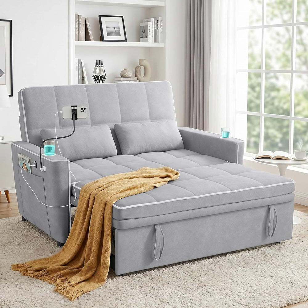 54'' Sleeper Sofa, Convertible Sofa Bed with Phone Holder, Pull Out C...