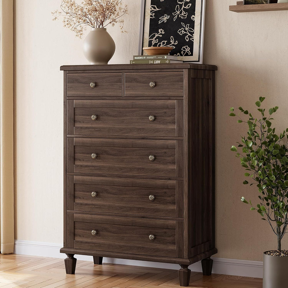 Garvee 6 Drawer Dresser for Bedroom, 47" Vintage Dresser, Dark Brown