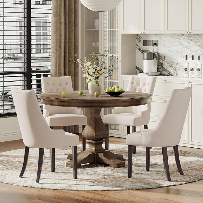 COLAMY Fabric Side Dining Chairs Set of 4, Wingback Upholstered Dining Room C...