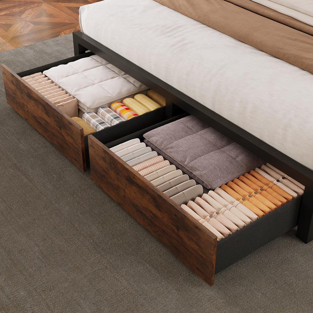 Farmhouse Full Bed Frame with Bookcase Storage Headboard, Charging Station, L...