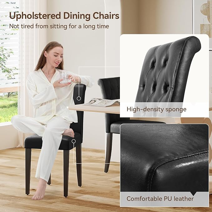 Upholstered Dining Chairs Set of 4, Button Tufted Parsons Dining Chair with S...