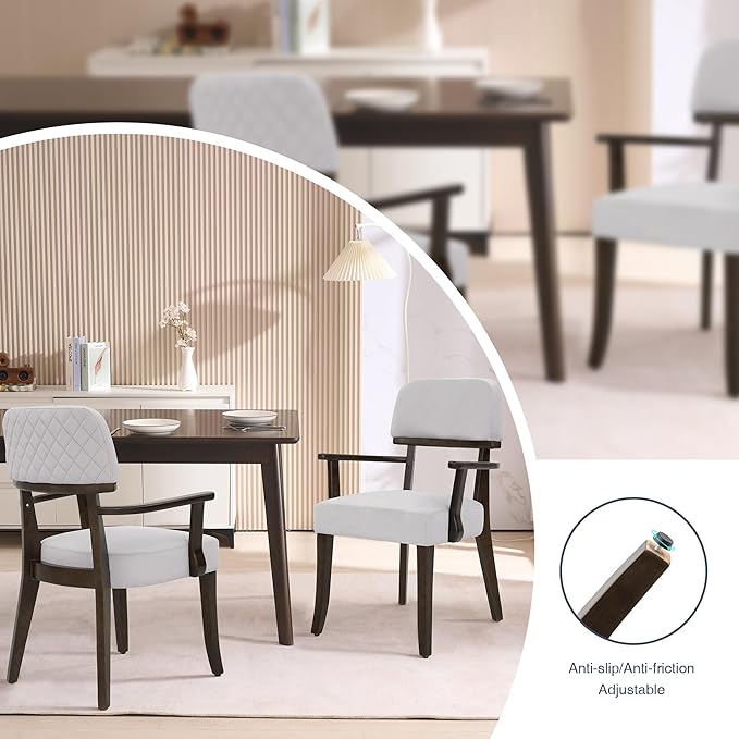 Modern Wood Dining Chairs with Arms Set of 2, Velvet Upholstered Kitchen Chai...