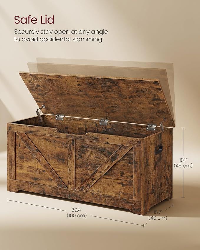 VASAGLE Storage Chest, Storage Trunk with 2 Safety Hinges, Storage Bench, Sho...