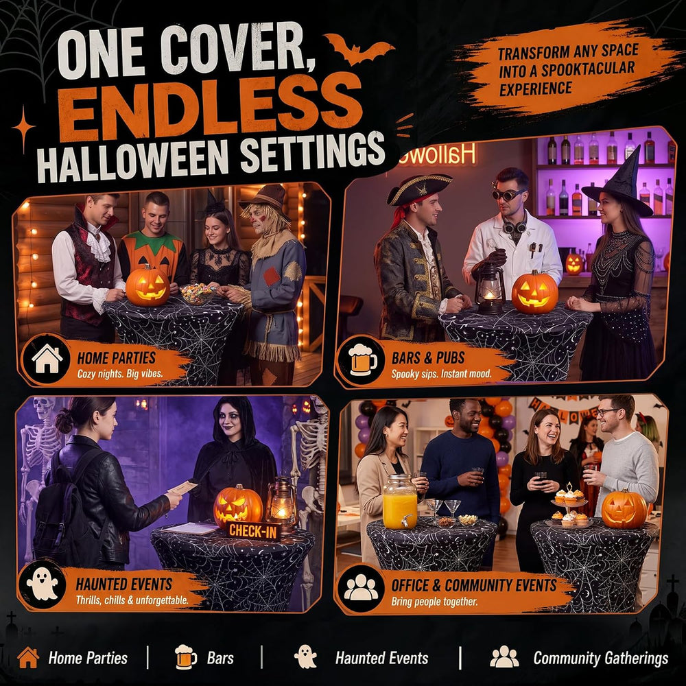 4 Pack Halloween Cocktail Tablecloth, Round High Top Table Covers