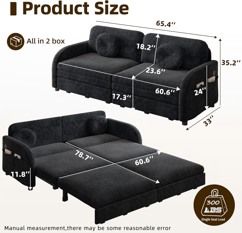 65.4'' Sleeper Sofa Bed Queen Size, 3in1 Convertible Pull Out Couch, ...