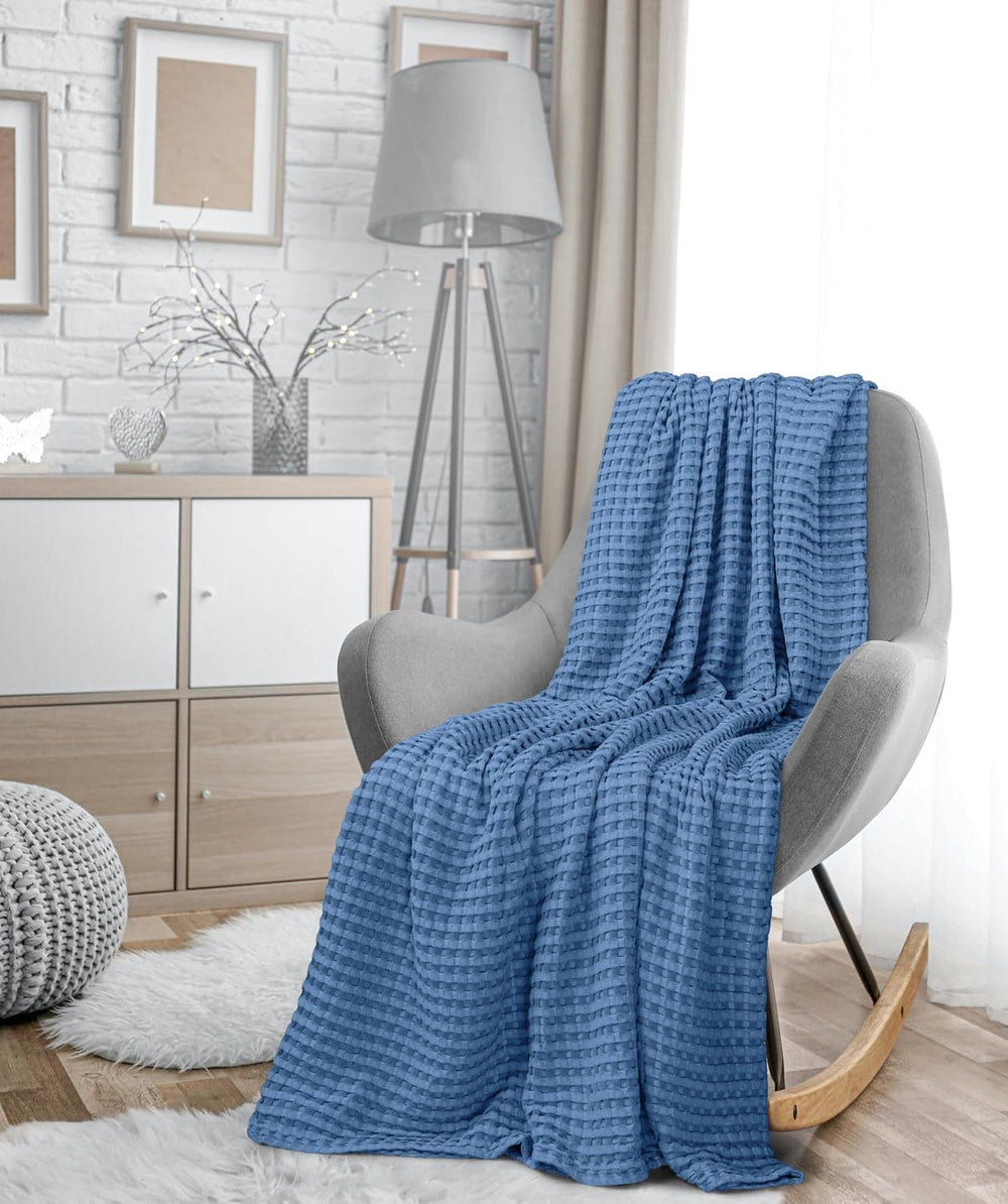 Utopia Bedding 100% Cotton Waffle Blanket Twin Size Wedgewood, 90x72 Inch