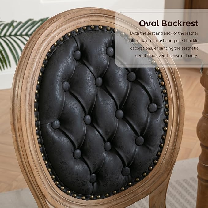 PU Leather Upholstered Dining Chairs Set of 2 French Country Round Back Kitch...